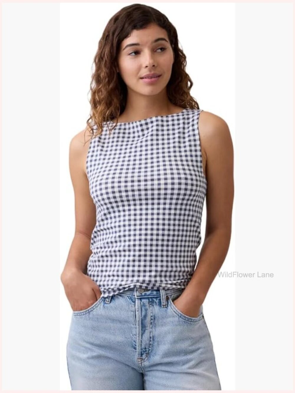 Boatneck sleeveless tank top, cotton spandex blend, regular fit